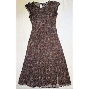 Lulus Garden's Delight Black Floral Print Cutout Midi Dress Large Slit Detail